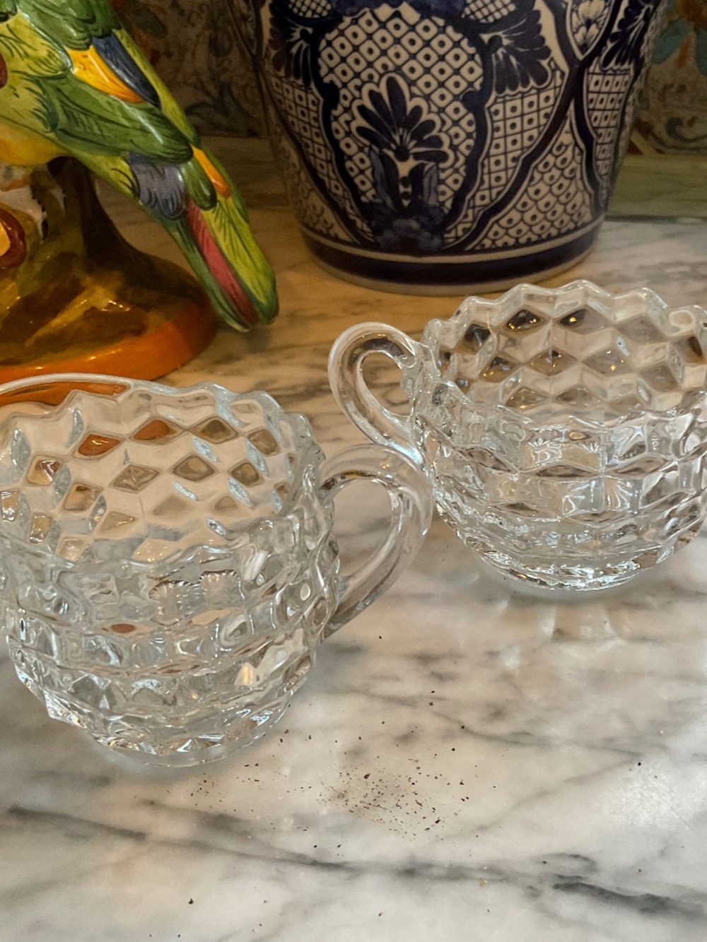 Charming vintage pressed glass creamer and sugar